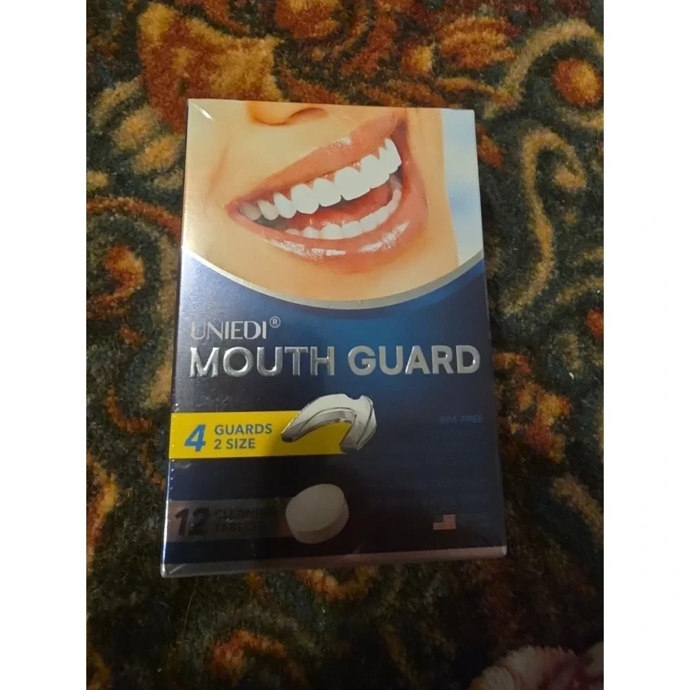 Uniedi Mouth Guard -For Clenching Teeth - 4 guards-2 sizes - 12 cleaning tablets
